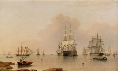 H.M.S. Britannia vor Anker mit der Flotte von John Ward of Hull